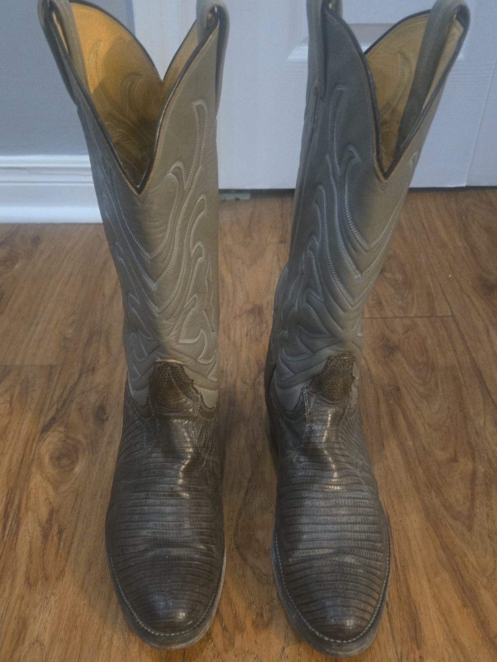 Tony Lama Gray and Brown Textured Leather Western Boots